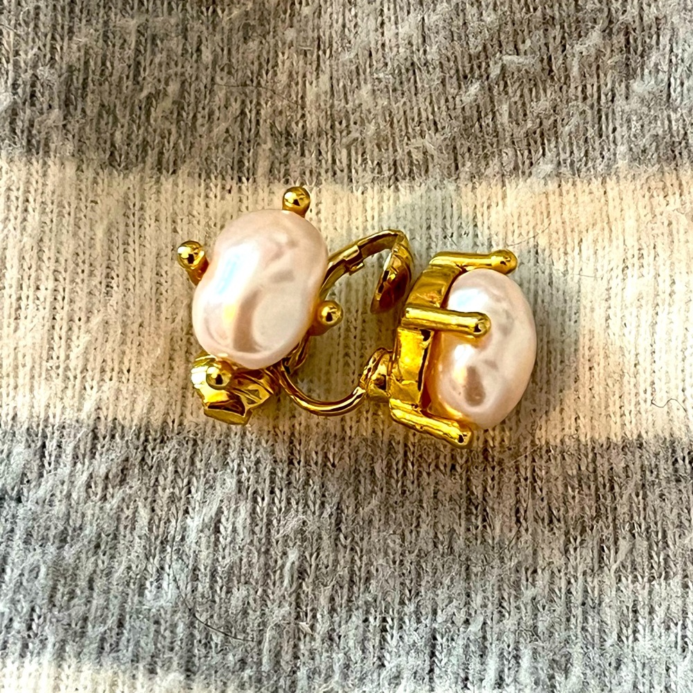Freshwater pearl clip on gold tone earrings.